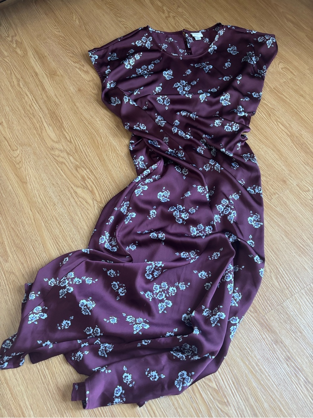 A New Day Floral Burgundy Maxi Dress with Blue Rose Print